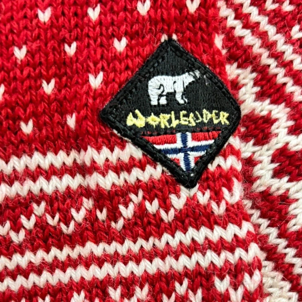 Norlender Norwegian Knit Sweater Kids 4 Red Good Fair Isle Wool Pewter Clasps
